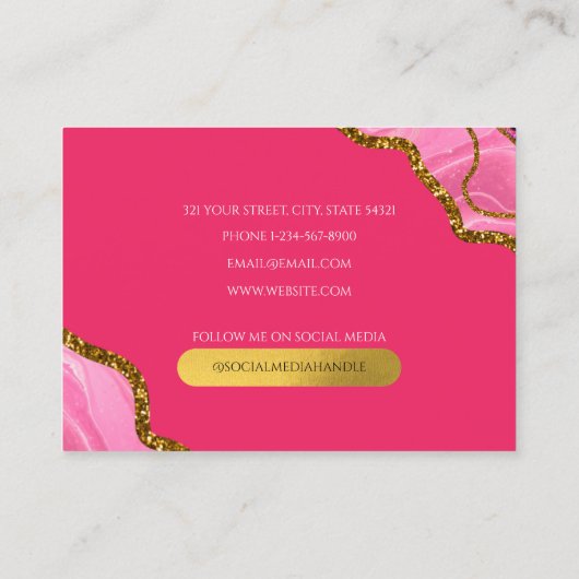 Roze en goudgrijs Geode Glitter Monogram Marmer Visitekaartje (Achterkant)