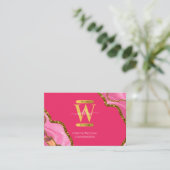 Roze en goudgrijs Geode Glitter Monogram Marmer Visitekaartje (Staand voorkant)