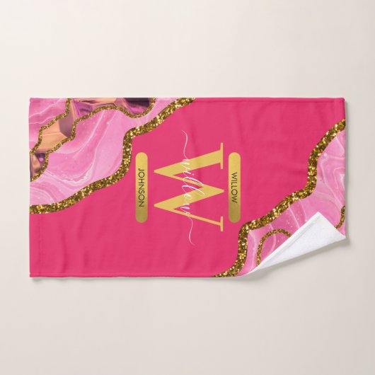 Roze en goudgrijs Glitter Monogram Bad Handdoek (Handdoek)
