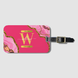 Roze en goudgrijs Glitter Monogram Bagagelabel