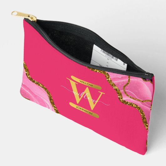 Roze en goudgrijs Glitter Monogram Etui (Open)