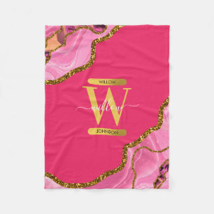 Roze en goudgrijs Glitter Monogram Fleece Deken