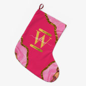 Roze en goudgrijs Glitter Monogram Grote Kerstsok (Voorkant (Hangend))