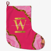 Roze en goudgrijs Glitter Monogram Grote Kerstsok (Voorkant)