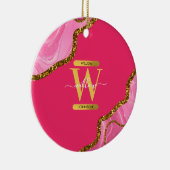Roze en goudgrijs Glitter Monogram Keramisch Ornament (Rechts)