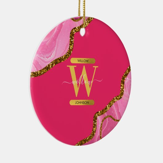 Roze en goudgrijs Glitter Monogram Keramisch Ornament (Rechts)