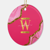 Roze en goudgrijs Glitter Monogram Keramisch Ornament (Links)
