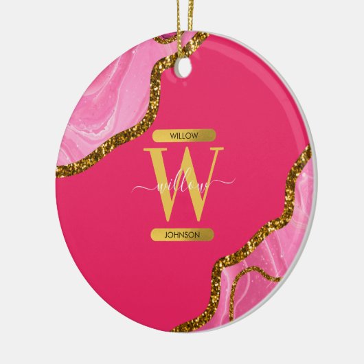 Roze en goudgrijs Glitter Monogram Keramisch Ornament (Links)