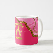 Roze en goudgrijs Glitter Monogram Koffiemok (Voorkant rechts)