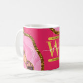 Roze en goudgrijs Glitter Monogram Koffiemok (Voorkant links)