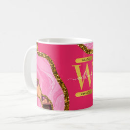 Roze en goudgrijs Glitter Monogram Koffiemok