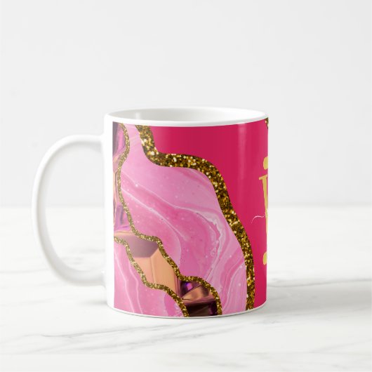 Roze en goudgrijs Glitter Monogram Koffiemok (Links)