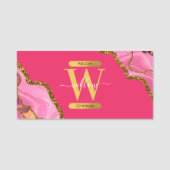 Roze en goudgrijs Glitter Monogram Naamplaatje (Voorkant)