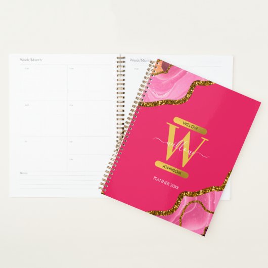 Roze en goudgrijs Glitter Monogram Planner (Display)