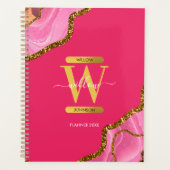Roze en goudgrijs Glitter Monogram Planner (Voorkant)