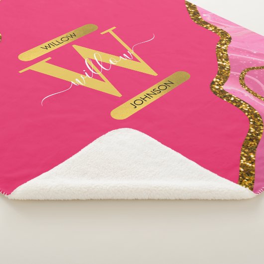 Roze en goudgrijs Glitter Monogram Sherpa Deken (3/4)
