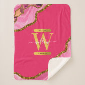 Roze en goudgrijs Glitter Monogram Sherpa Deken (Voorkant)