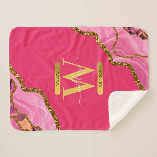 Roze en goudgrijs Glitter Monogram Sherpa Deken (Voorkant (horizontaal))
