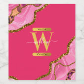 Roze en goudgrijs Glitter Monogram Wijn Etiket (Enkel label)
