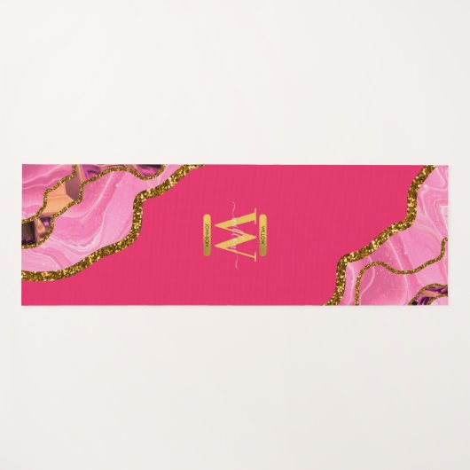 Roze en goudgrijs Glitter Monogram Yogamat (Voorkant (horizontaal))