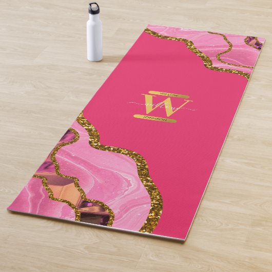 Roze en goudgrijs Glitter Monogram Yogamat (In situ)