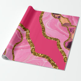 Roze en goudgrijze geode glitter cadeaupapier