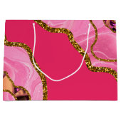 Roze en goudgrijze geode glitter groot cadeauzakje (Voorkant)