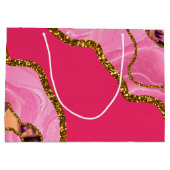 Roze en goudgrijze geode glitter groot cadeauzakje (Achterkant)