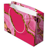 Roze en goudgrijze geode glitter groot cadeauzakje (Achterkant Gekanteld)