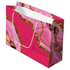 Roze en goudgrijze geode glitter groot cadeauzakje