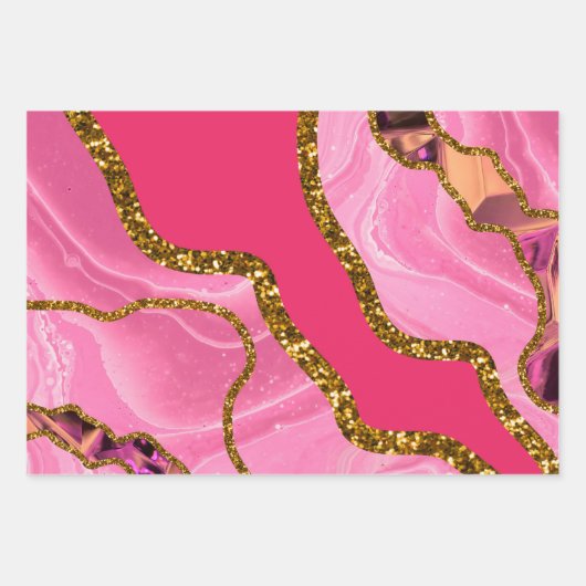 Roze en goudgrijze geode glitter inpakpapier vel (Voorkant)