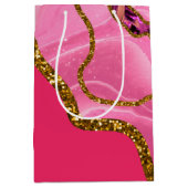 Roze en goudgrijze geode glitter medium cadeauzakje (Voorkant)