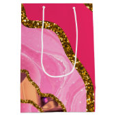 Roze en goudgrijze geode glitter medium cadeauzakje (Achterkant)