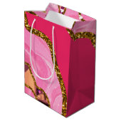 Roze en goudgrijze geode glitter medium cadeauzakje (Achterkant Gekanteld)