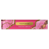 Roze en goudgrijze geode glitter naambordje (Voorkant)