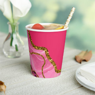 Roze en goudgrijze geode glitter papieren bekers