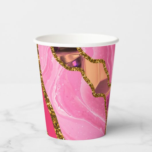 Roze en goudgrijze geode glitter papieren bekers (Achterkant)