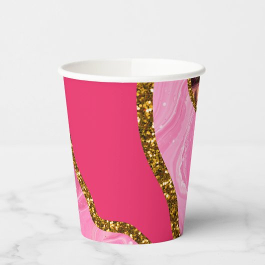 Roze en goudgrijze geode glitter papieren bekers (Links)