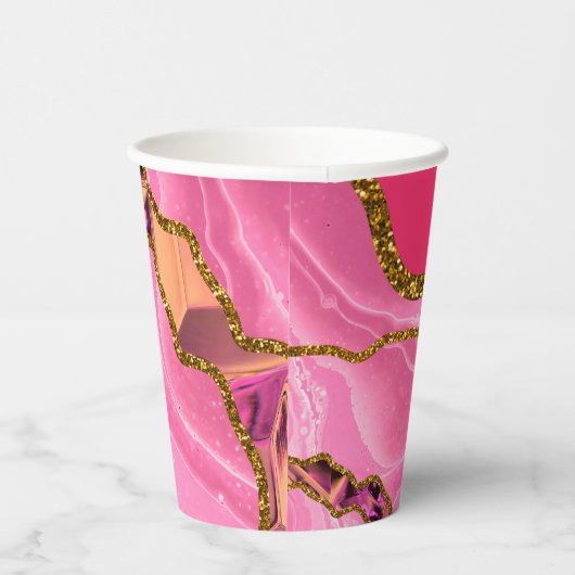 Roze en goudgrijze geode glitter papieren bekers (Rechts)