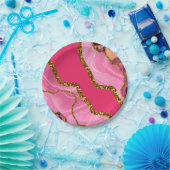 Roze en goudgrijze geode glitter papieren bordje (Feest)