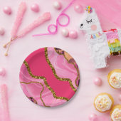 Roze en goudgrijze geode glitter papieren bordje (Feest)