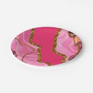 Roze en goudgrijze geode glitter papieren bordje