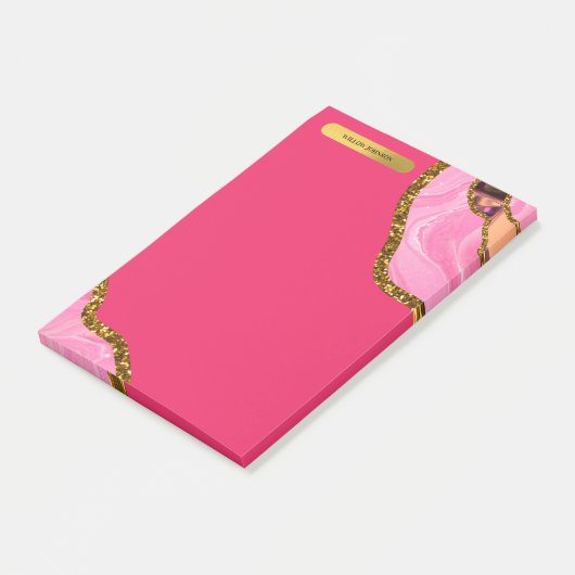 Roze en goudgrijze geode glitter post-it® notes (Schuin)