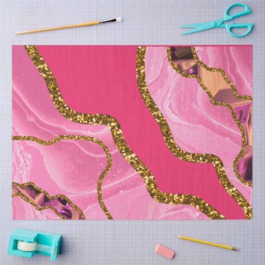 Roze en goudgrijze geode glitter tissuepapier (Craft)