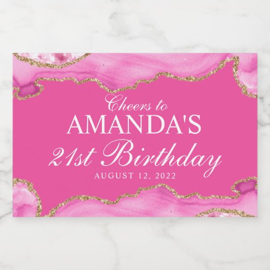 Roze en goudgrijze marmer sparkling wijnetiket (Enkel label)