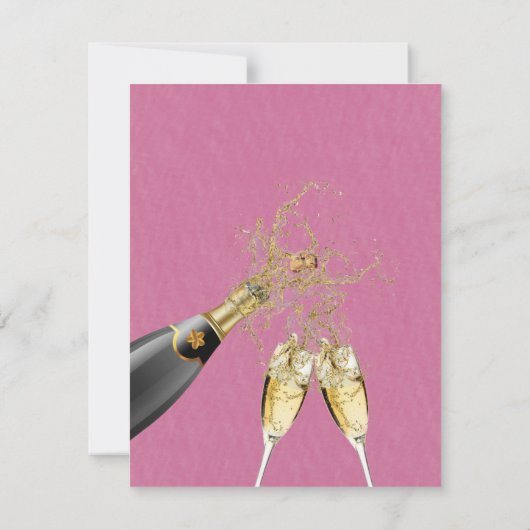 Roze en goudgrijze Waterverf Brunch en Bubble Inv Kaart (Achterkant)