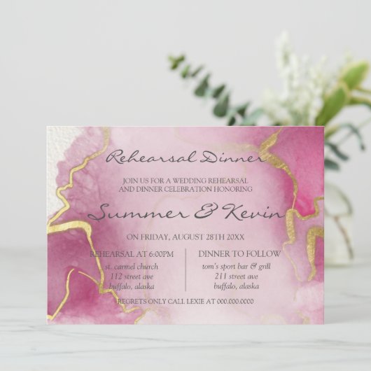 Roze en goudgrijze Waterverf repetitie binnenin Kaart (Staand voorkant)