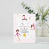 Roze en goudgymnastiek 12e verjaardag briefkaart (Staand voorkant)