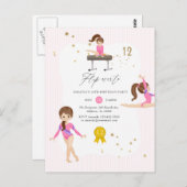 Roze en goudgymnastiek 12e verjaardag briefkaart (Voorkant / Achterkant)