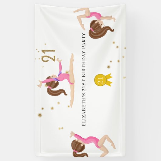Roze en goudgymnastiek 21ste verjaardag spandoek (Verticaal)